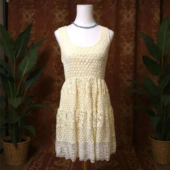 A'reve Anthropologie Boho Dress Women’s Sz M Cream Lace Sleeveless Vintage Style - Picture 2 of 11